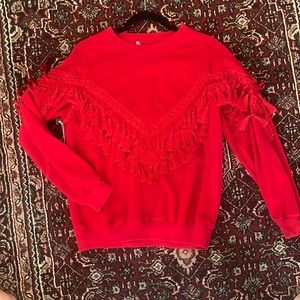Crimson fringed tassel sweater